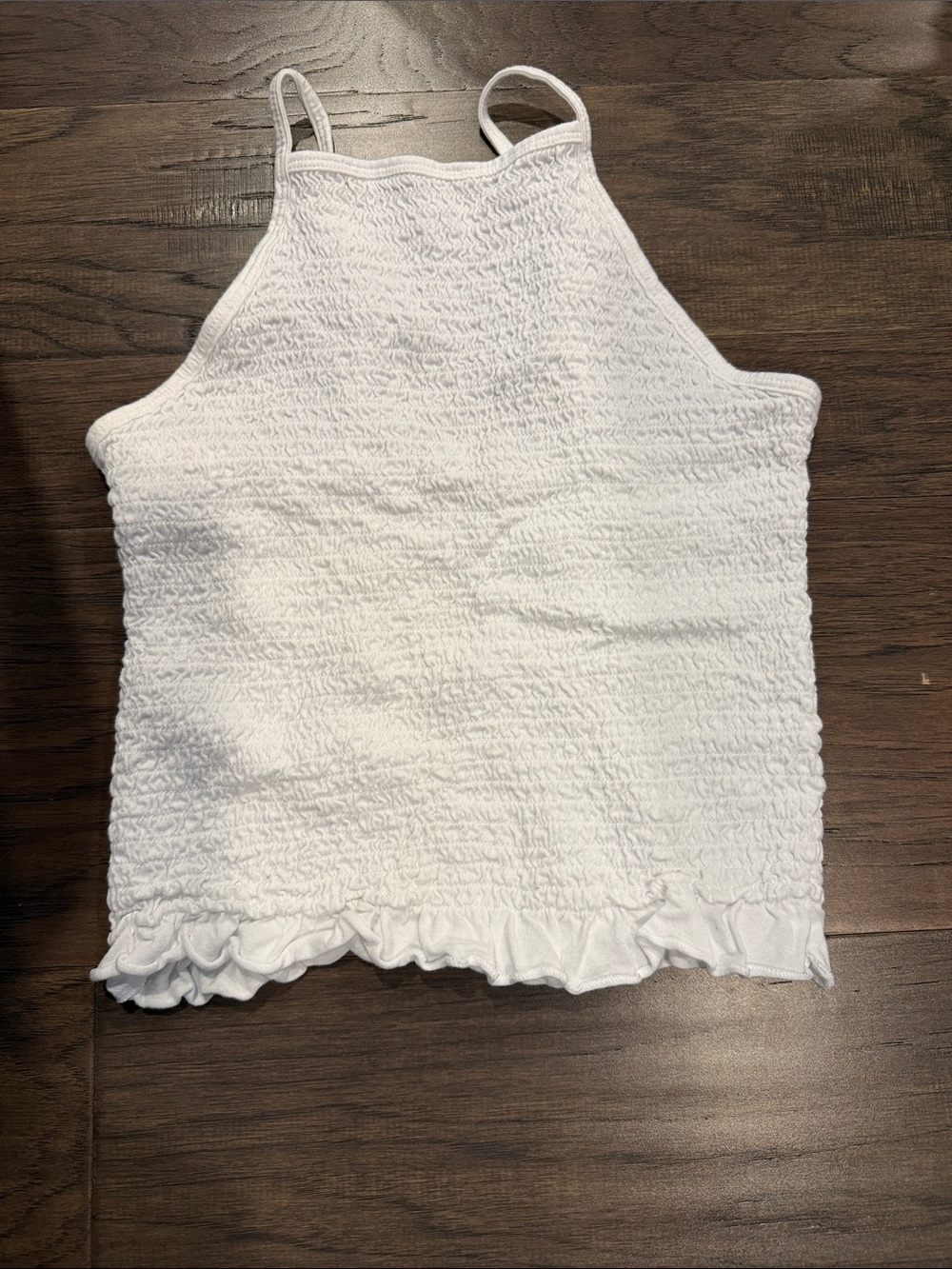SO White Smocked Tank with Ruffle Hem